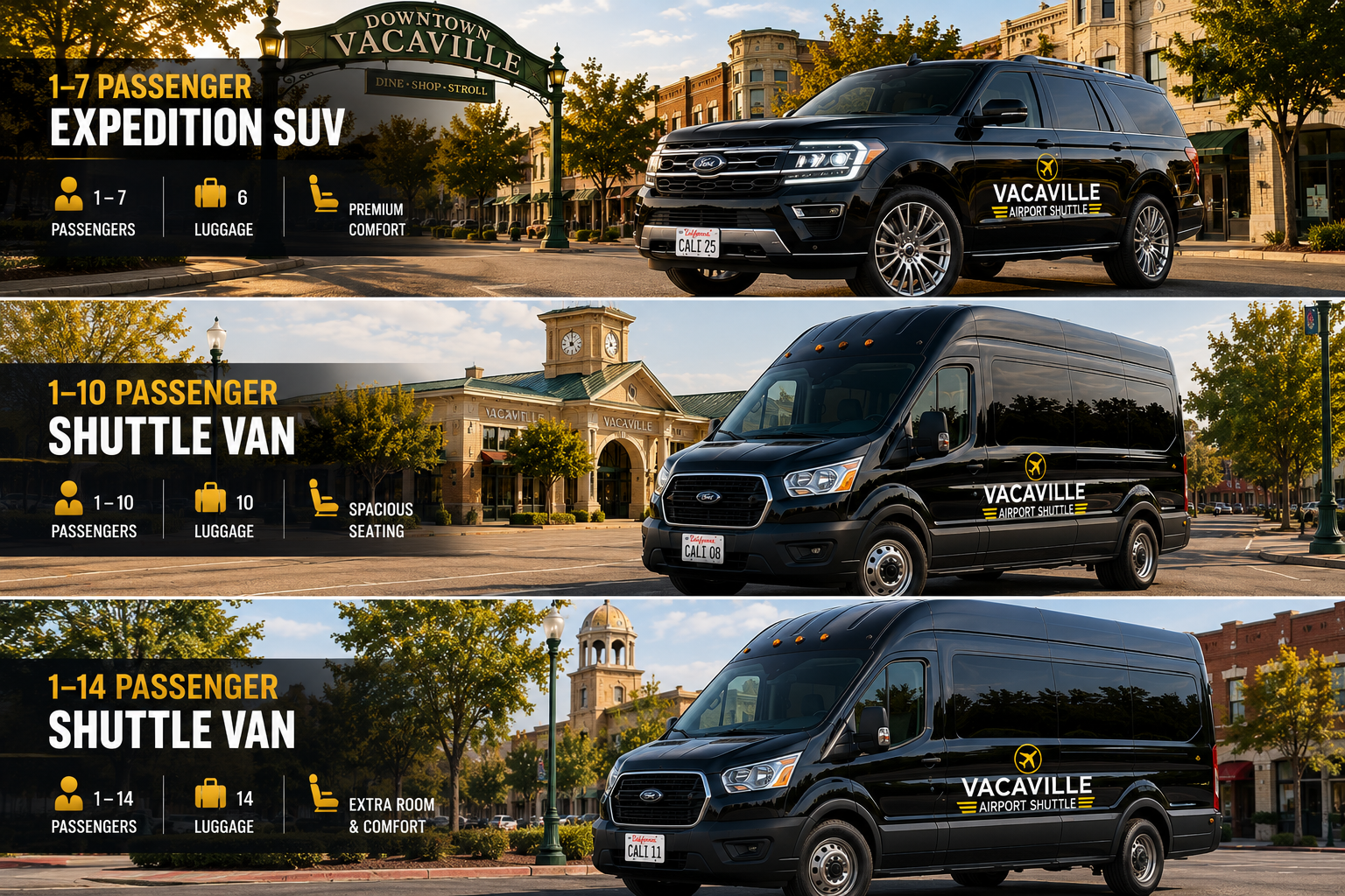 Private shuttle transportation for Vacaville wedding parties