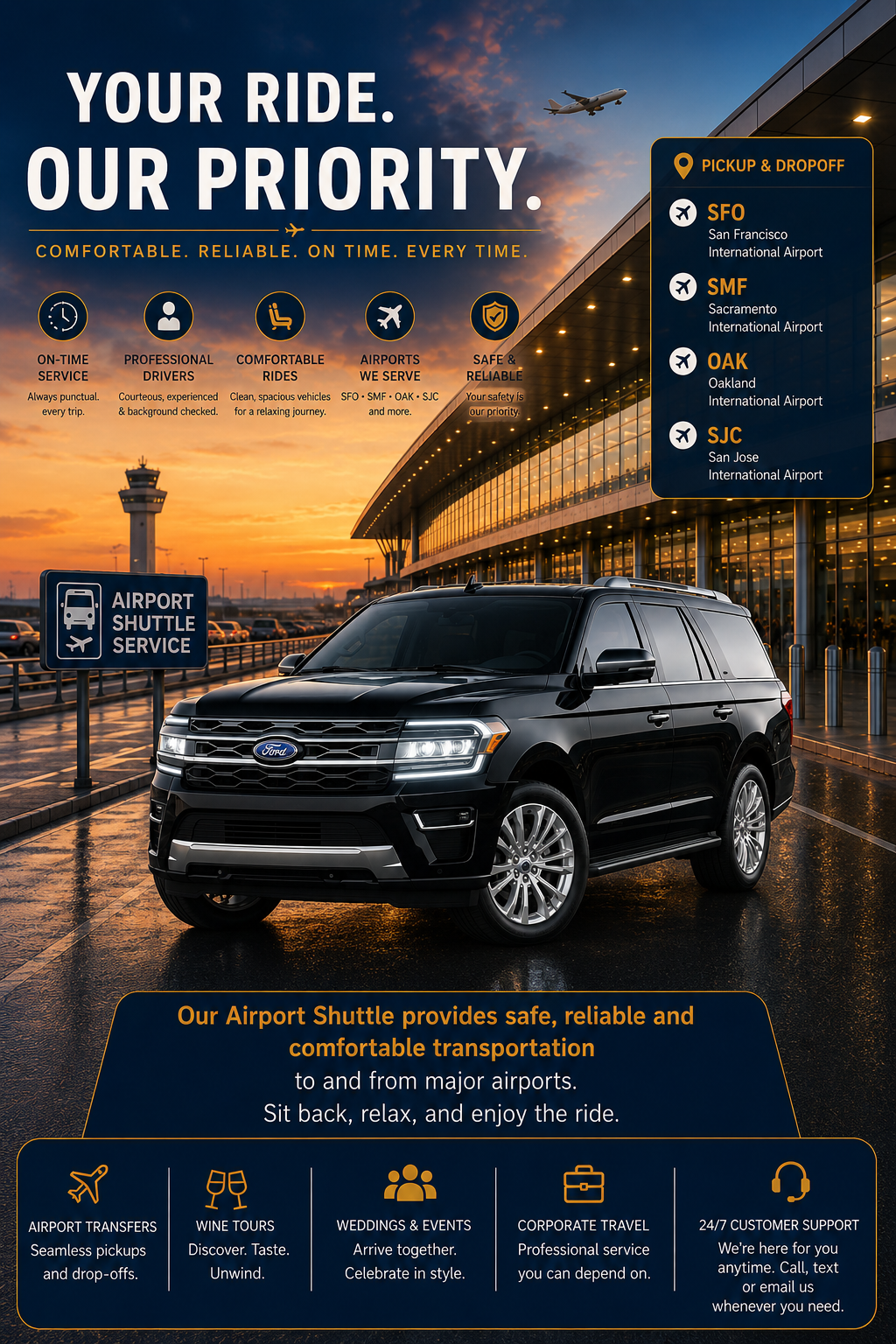 Vacaville group transportation and shuttle service